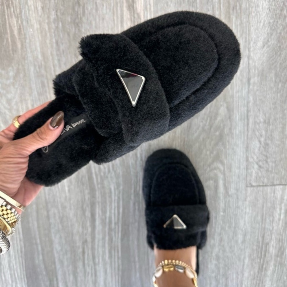 Black Fuzzy Loafers